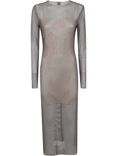 Alberta Ferretti Women Crystals Net Midi Dress