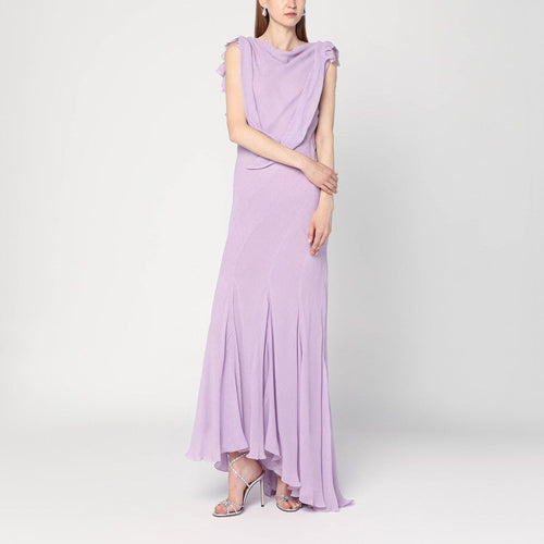 Alberta Ferretti Long Dress With Light Purple Ruffles Women