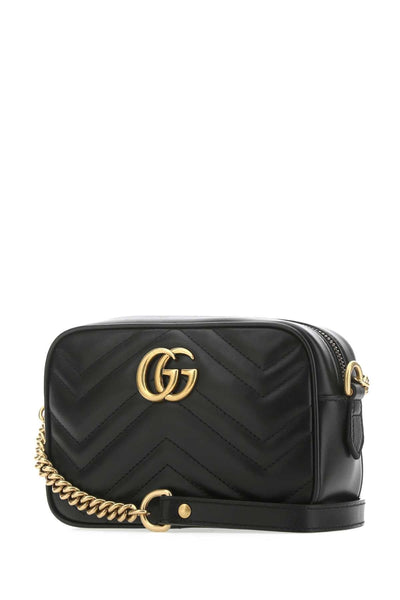 Gucci Women Black Leather Mini Gg Marmont Crossbody Bag