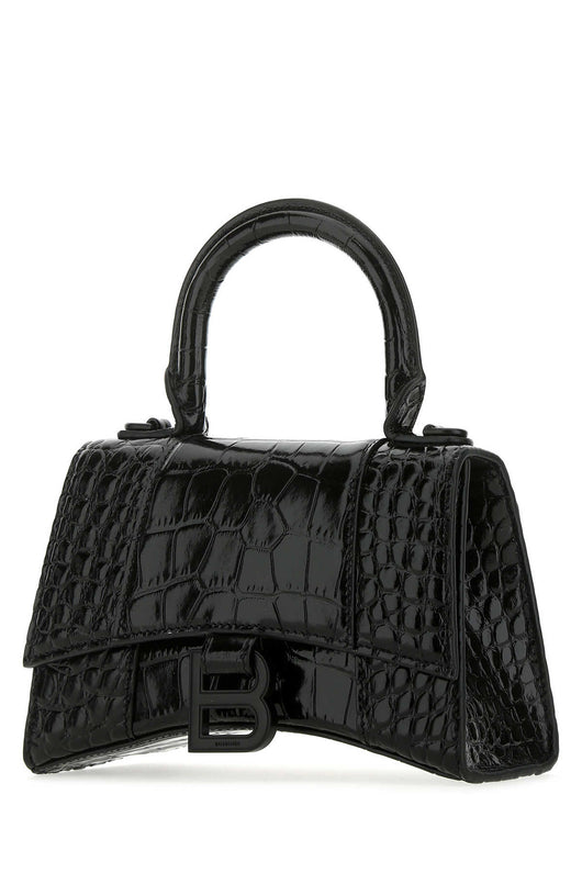 Balenciaga Women Black Leather Hourglass Xs Handbag