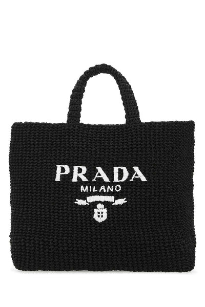 Prada Women Black Raffia Shopping Bag