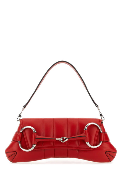 Gucci Women Red Leather Medium Gucci Horsebit Chain Clutch