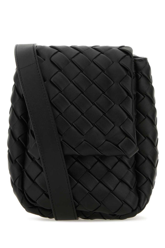 Bottega Veneta Men Black Leather Crossbody Bag