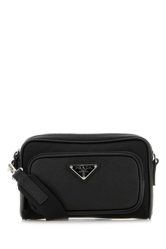 Prada Men Black Re-Nylon And Leather Crossbody Bag