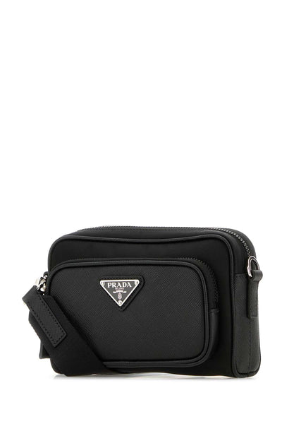 Prada Men Black Re-Nylon And Leather Crossbody Bag