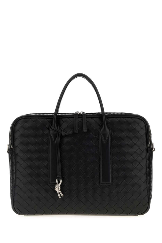 Bottega Veneta Men Black Leather Getaway Briefcase
