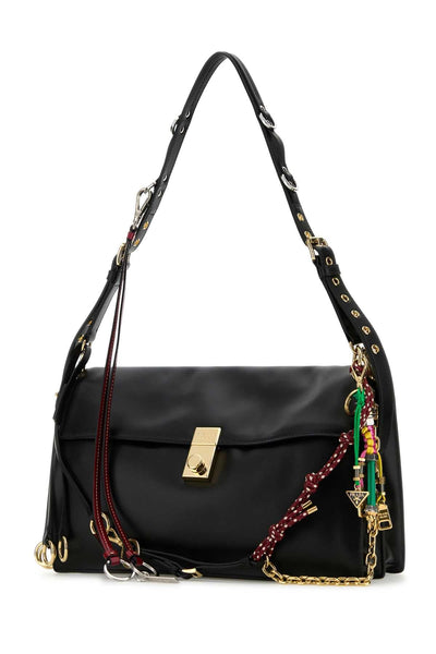 Prada Women Black Leather Large Prada Soft Sound Shoulder Bag