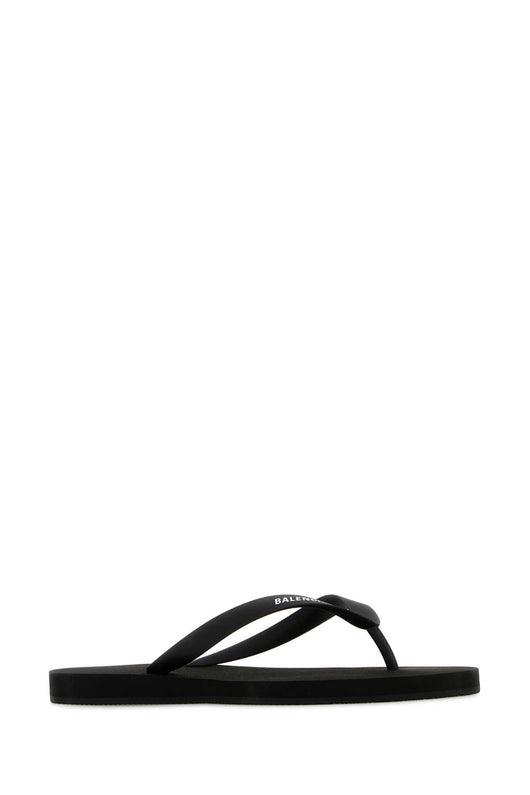 Balenciaga Men Black Rubber Thong Slippers