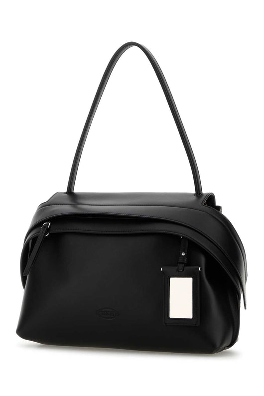 Tod's Women Black Eather Medium Tod S Wave Shoulder Bag