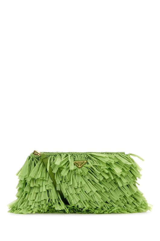 Prada Women Grass Green Crochet Clutch