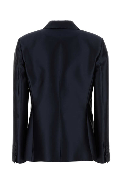 Alberta Ferretti Women Navy Blue Satin Blazer