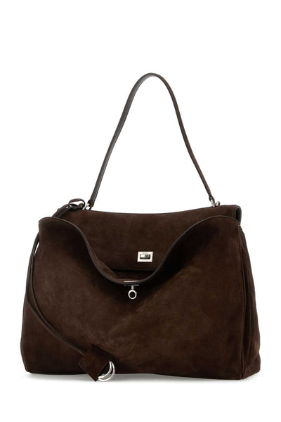 Balenciaga Men Dark Brown Suede Large Rodeo Handbag