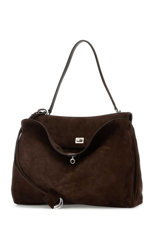 Balenciaga Men Dark Brown Suede Large Rodeo Handbag