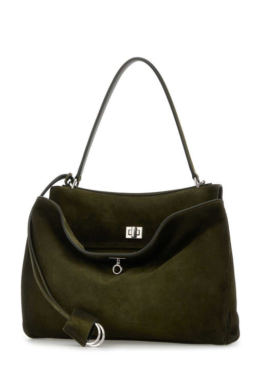 Balenciaga Women Olive Green Suede Medium Rodeo Handbag