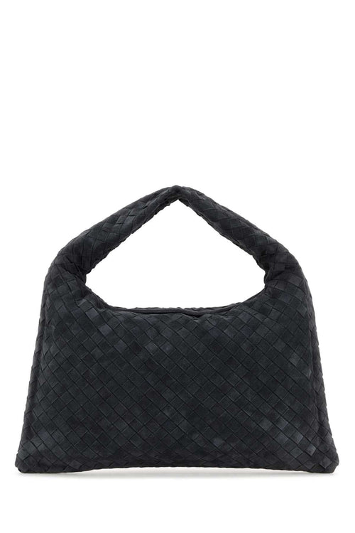 Bottega Veneta Women Dark Grey Suede Small Hop Shoulder Bag