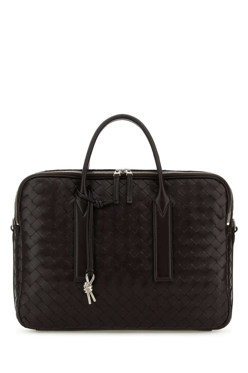 Bottega Veneta Men Dark Brown Leather Getaway Briefcase