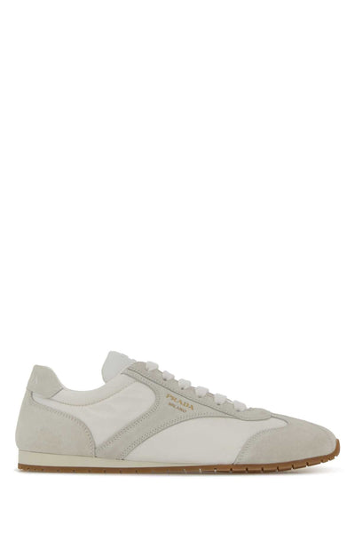Prada Women White Suede And Re-Nylon Sneakers