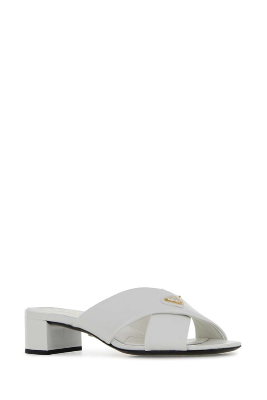 Prada Women White Leather Mules