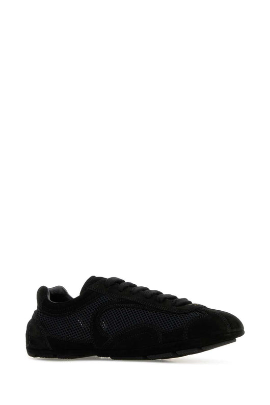 Prada Women Black Suede And Mesh Montecarlo Sneakers
