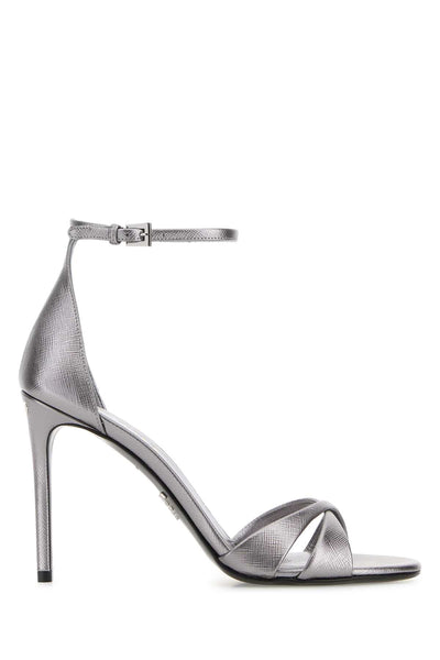 Prada Women Silver Leather Sandals