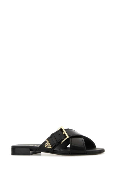 Prada Women Black Leather Slippers