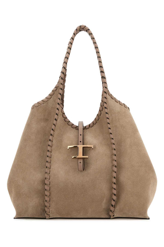 Tod's Women Dove Grey Suede Medium Shoulder Bag