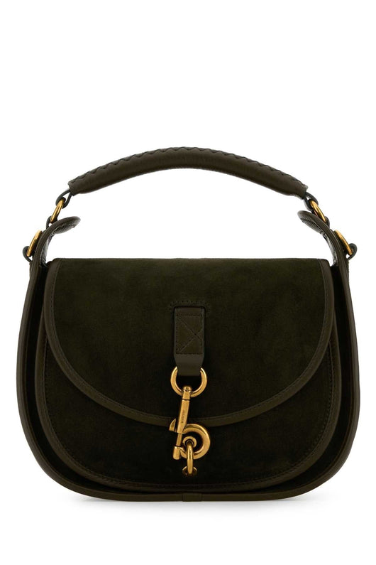 Burberry Women Bottle Green Suede Handbag