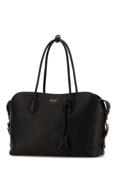 Prada Women Black Leather Large Shopping Bag