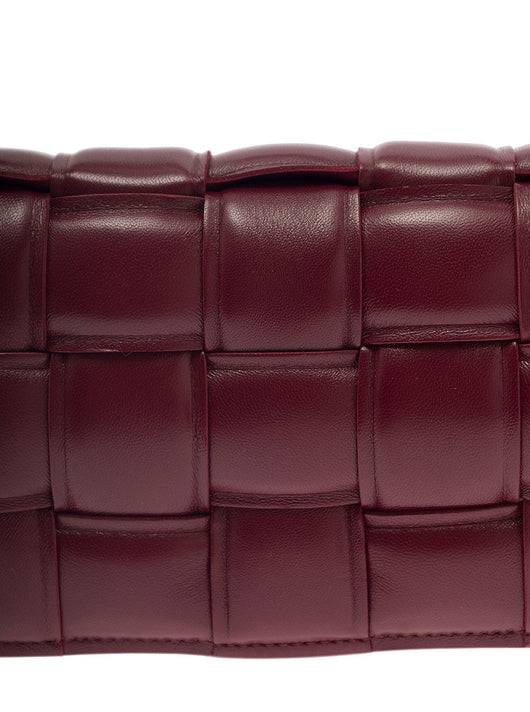 Bottega Veneta Women 'Small Padded Cassette' Bordeaux Crossbody Bag In Intreccio Nappa Leather Woman