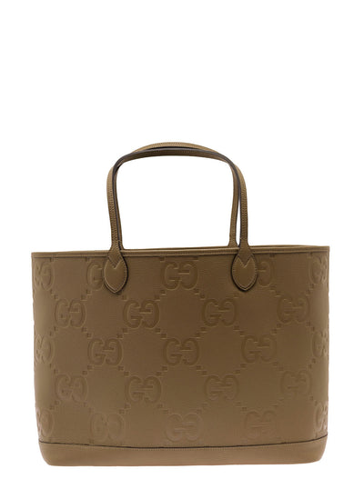 Gucci Men 'Jumbo' Beige Handbag With All-Over Logo In Leather Man