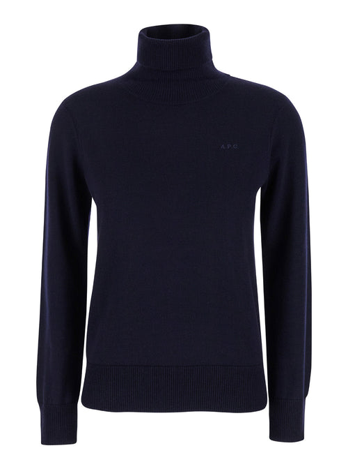 A.P.C. Women Blue High Neck Sweater With Logo Embroidery In Wool Woman