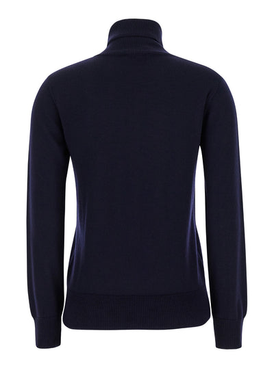 A.P.C. Women Blue High Neck Sweater With Logo Embroidery In Wool Woman