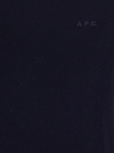 A.P.C. Women Blue High Neck Sweater With Logo Embroidery In Wool Woman
