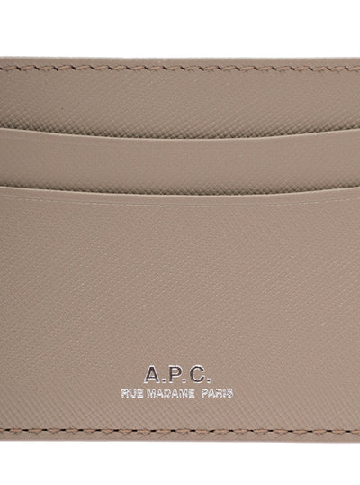 A.P.C. Men Grey Card Holder With Logo In Hammered Leather Woman