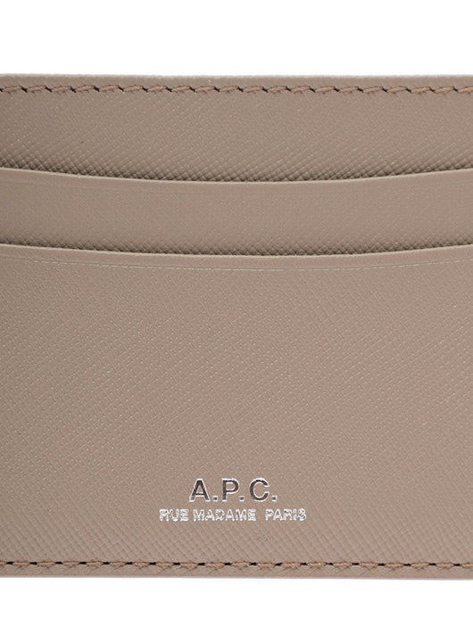 A.P.C. Men Grey Card Holder With Logo In Hammered Leather Woman