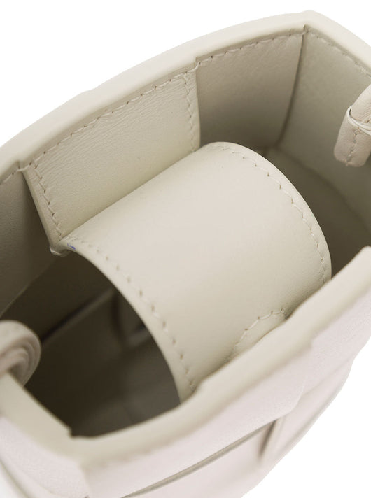 Bottega Veneta Women 'Phone Pouch' White Shoulder Bag With Knot Details In Intreccio Nappa Leather Woman