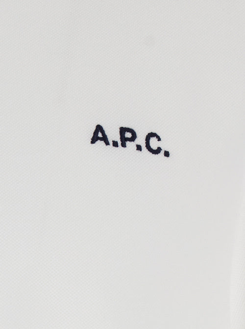 A.P.C. Men White Polo Shirt With Classic Collar And Logo Embroidery On The Front In Cotton Man