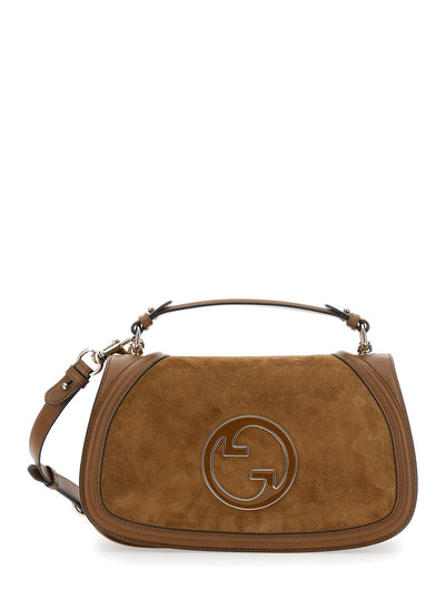 Gucci Women 'Blondie' Brown Handbag With Gg Logo Plaque On The Front In Suede Woman