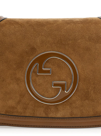 Gucci Women 'Blondie' Brown Handbag With Gg Logo Plaque On The Front In Suede Woman