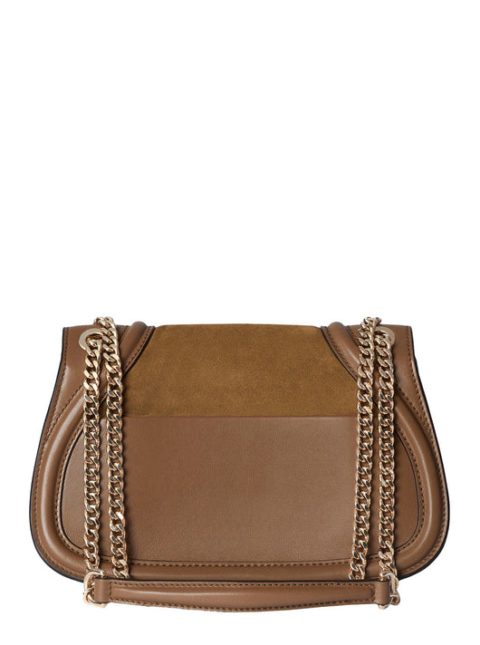 Gucci Women Brown Handbag With Double G Plaque On The Front And Adjustable And Removable Chain-Link Shoulder Strap In Suede Woman