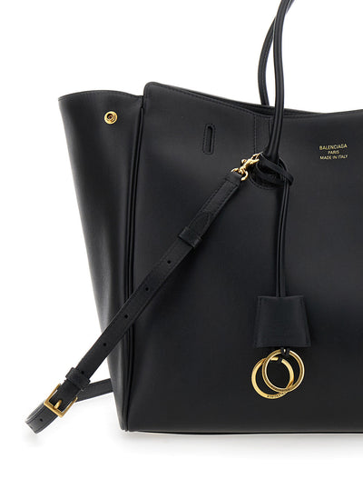 Balenciaga Women 'Hampton Medium' Black Handbag With Embossed Logo On The Front And Removable Key Ring In Leather Woman