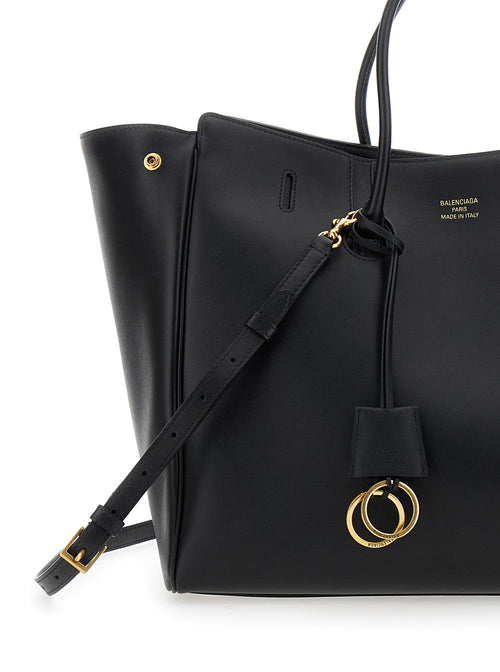 Balenciaga Women 'Hampton Medium' Black Handbag With Embossed Logo On The Front And Removable Key Ring In Leather Woman
