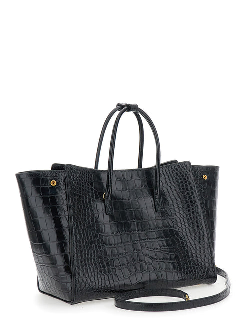 Balenciaga Women 'Hampton Small' Black Handbag With Embossed Logo On The Front And Removable Keyring In Leather Woman