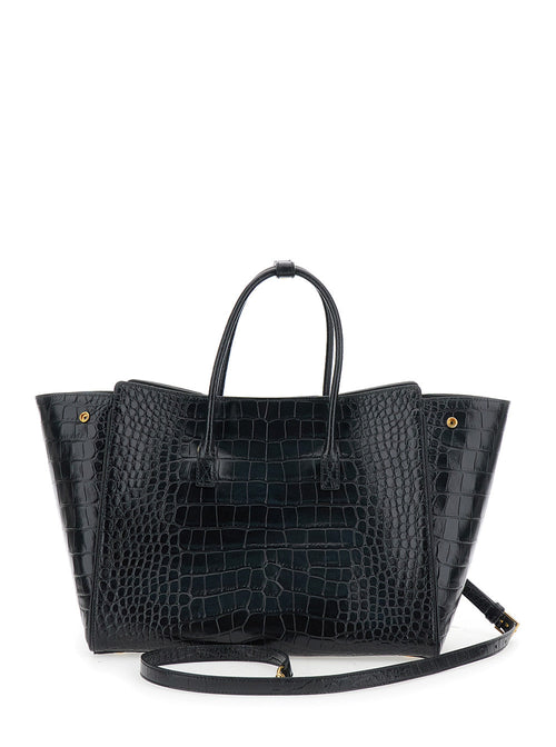 Balenciaga Women 'Hampton Small' Black Handbag With Embossed Logo On The Front And Removable Keyring In Leather Woman