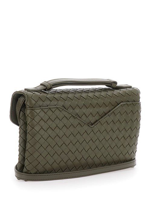 Bottega Veneta Women 'Knot Lock' Green Crossbody Bag With Intreccio Motif And Metal Knot Closure In Leather Woman