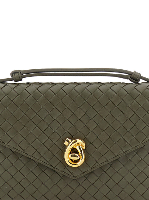 Bottega Veneta Women 'Knot Lock' Green Crossbody Bag With Intreccio Motif And Metal Knot Closure In Leather Woman