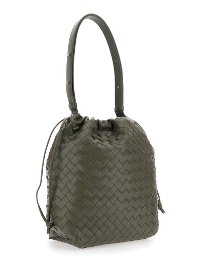 Bottega Veneta Men Green Shoulder Bag With Drawstring Closure And Intrecciato Motif In Leather Man