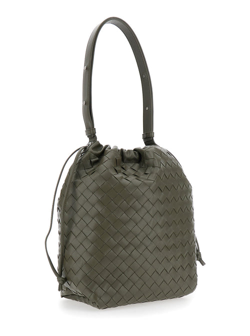 Bottega Veneta Men Green Shoulder Bag With Drawstring Closure And Intrecciato Motif In Leather Man