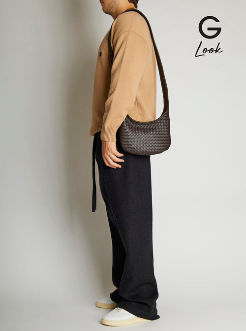 Bottega Veneta Men 'Veneto' Brown Shoulder Bag With Fixed Shoulder Strap And All-Over Intrecciato Motif In Leather Man