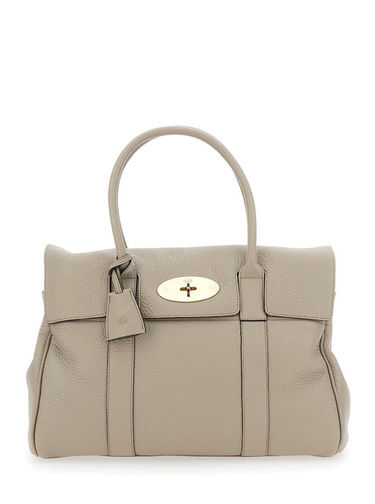 Mulberry Women 'Bayswater' Beige Shoulder Bag With Postman's Lock In Hammered Leather Woman